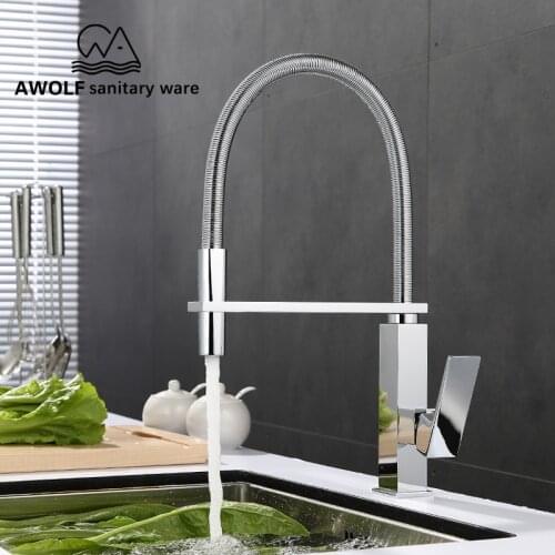 Chorme Kitchen Faucet Single Handle Pull Out Spring Kitchen Mixer Hot And Cold Water Tap Swivel Spout Vessel Sink Faucet SD1015
