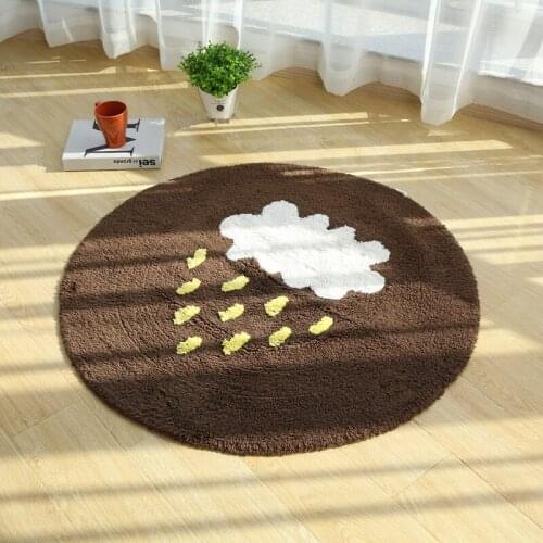 PAYSOTA Pure Cotton Soft Round Carpet Children Cartoon Cloud Rain Creeping Anti-slip Mat