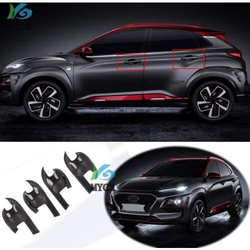 For Hyundai Kona 2018 2019 ABS Black Car Door Handle Bowl Side Door Bowl Cover Trim Protectors Exterior Car Styling Accessories