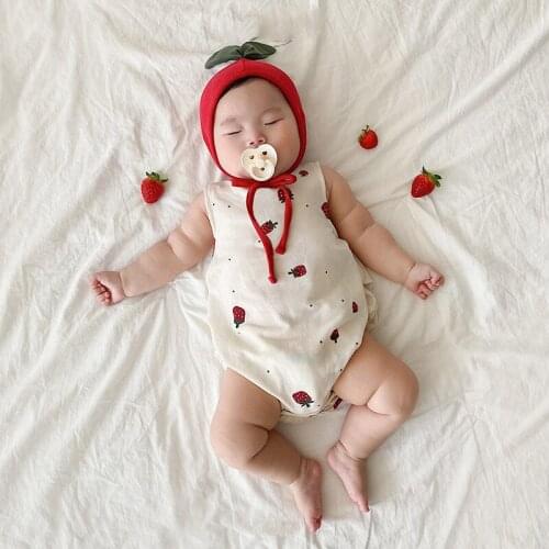 Baby Girl Clothes Summer Baby Girl Romper 2 Pcs Lovely Strawberry Print Sleeveless Baby Romper+hat Baby Clothes Baby Boys 0-18M