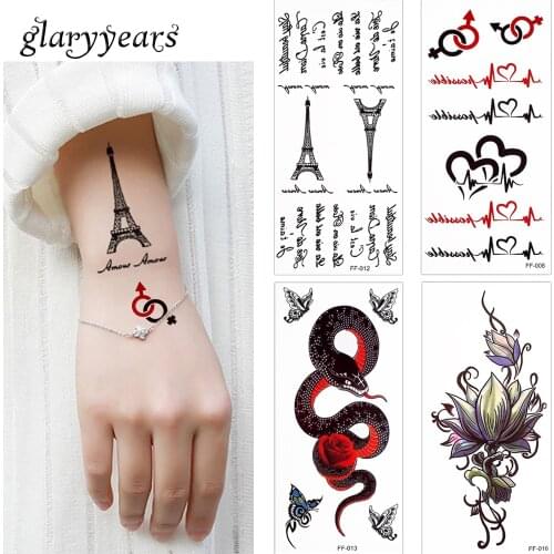 Glaryyears 3 Pieces/lot Letter Decal Temporary Tattoo Lotus Flower Body Finger Wrist Art for Women Men Fake Black Tattoo Sticker