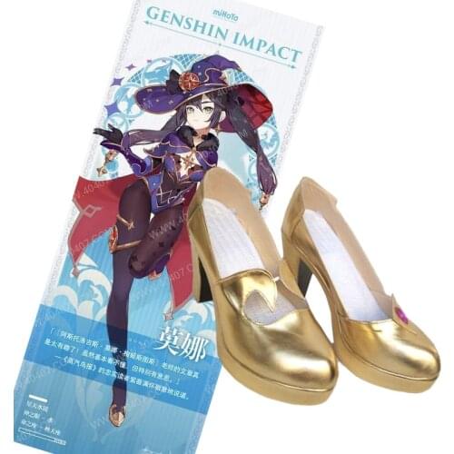 Game Anime Genshin Impact Mona Cosplay Gold High Heel Shoes Halloween Carnival Party Role Play Costume Custom Made