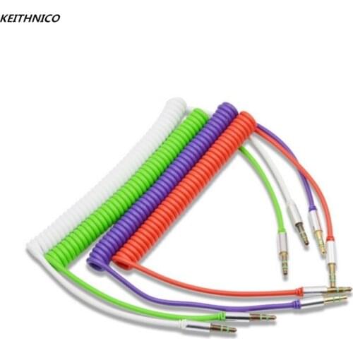 KEITHNICO 1PC 3.5mm Male To Male Audio Cable AUX Car Audio Cable Retractable Color Spring PVC
