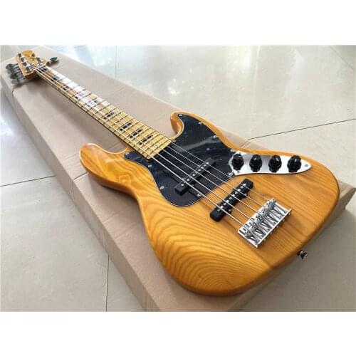 Heritage classic transparent retro yellow 5 string electric bass maple fingerboard chrome accessories can be customized