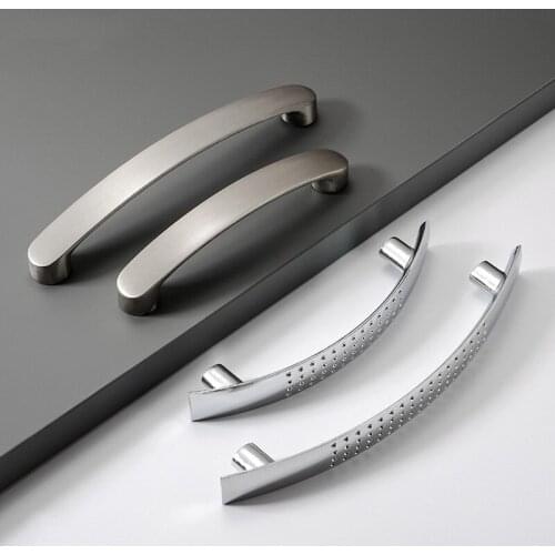 Aluminum Alloy Kitchen Door Handles Cabinet Handles Drawer Knobs Wardrobe Door Handles Brushed Modern Style Hardware