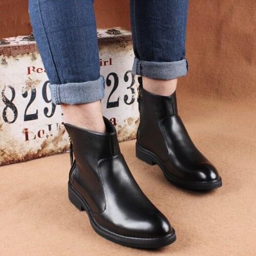 England style men casual chelsea boots black genuine leather shoes trend handsome cowboy boot spring autumn ankle botas hombre