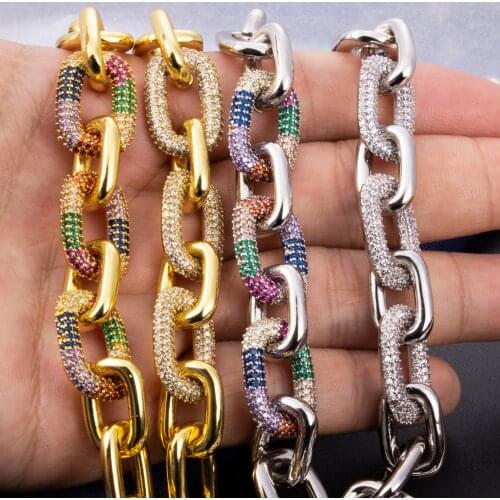 Men CZ Zircon Cuban Link Bracelet Hip hop Jewelry Gold Color Copper Iced CZ Chain Link Bracelet
