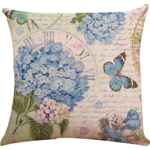 Rustic Style Cushion Cover Rose Flower Printed Decorative Throw Pillow Case Bedroom Waist Pillow Case Decorative