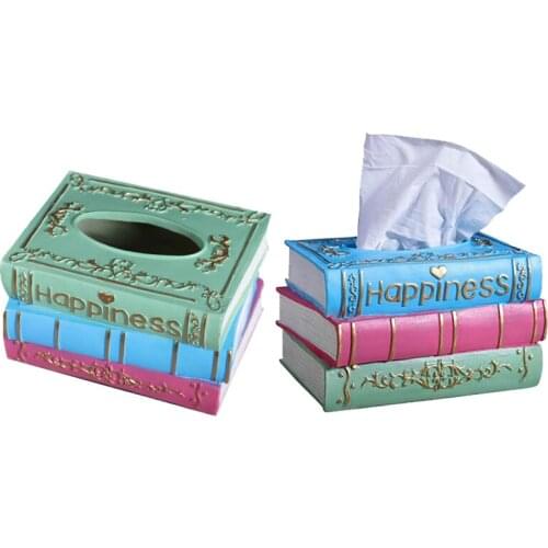 New Retro Tissue Box Resin Napkin Storage Container Rectangle Creative Book Shaped Paper Towel Holder Desktop Decoration