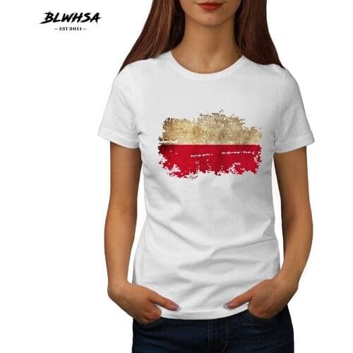 BLWHSA New Arrival Fashion T Shirts for Female Poland National Flag Print Women T-shirt Short Sleeve Round Neck Tee