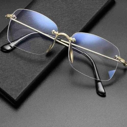 Reading glasses frameless trimming anti-blue light fatigue fashion comfortable simple elegant double optical glasses for elderly