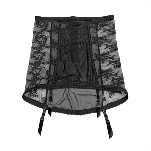 Solid Black Lace Perspective Vintage High Waist Removable Straps Women Garter Belt for Stockings Suspenders Sexy Lingerie GA1613
