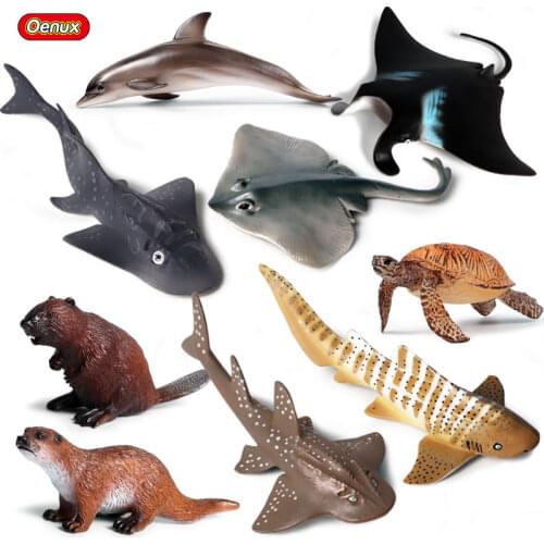 Oenux Ocean Animals Dolphin Simulation Sea Life Animal Rays Shark Turtle Model Figurines Action Figures Miniature Education Toys
