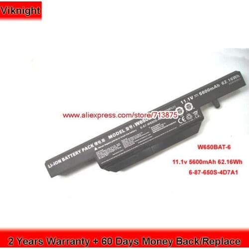 Original 11.1V 5600mah W650BAT-6 Battery for Clevo K570N K710C K610C K590C-I3 Laptop