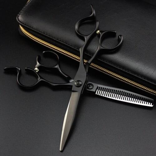 Professional japan 440c 6 inch black hair scissors cutting barber makas sissors haircut thinning shears hairdressing scissors