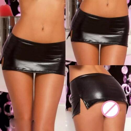 Sexy Faux PU Leather Skirt Womens Bodycon Side Split Skirt Sexy Night Clubwear Bar Fantasy Mini Skirt Plus Big Size