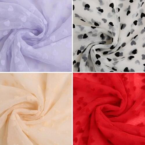 150cm Wide Red Fashionable Mesh Lace Fabric Heart Flocked Mesh Fabric Wedding Fabric For Sewing Dress And Girl‘s Tulle Skirt