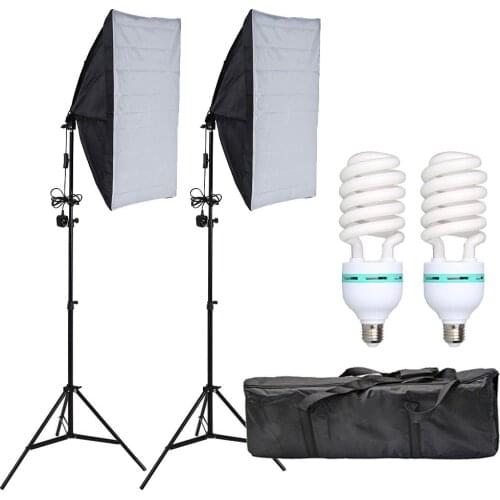 50x70CM Photography Softbox Lighting Kits Professional Continuous Light System Equipment E27 Socket 135W Bulb Light Tripod Stand