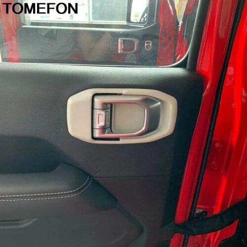 TOMEFON For Jeep Wrangler SUV 2018 2019 Inner Door Handle Bowl Frame Cover Trim Garnish Exterior Accessories ABS CarbonFiber Red