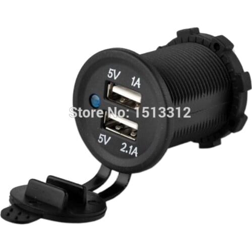 DIY Waterproof 12~24V 2.1A / 1A Dual USB Car Charger Adapter Socket Motorcycle Charger - Black