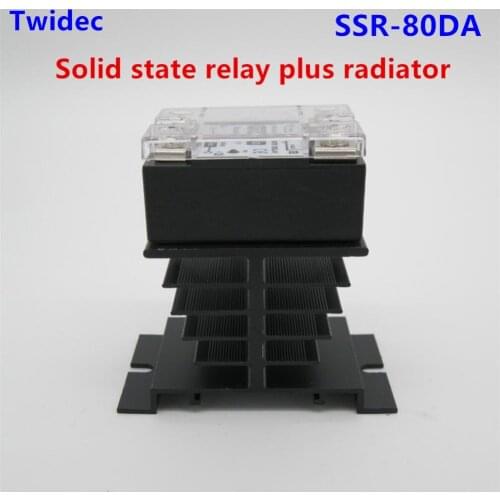 High-quality Single Phase Solid State Relay plus radiator SSR-80DA Module 3-32VDC To 24-480VAC Aluminum Heat Sink Dissipation