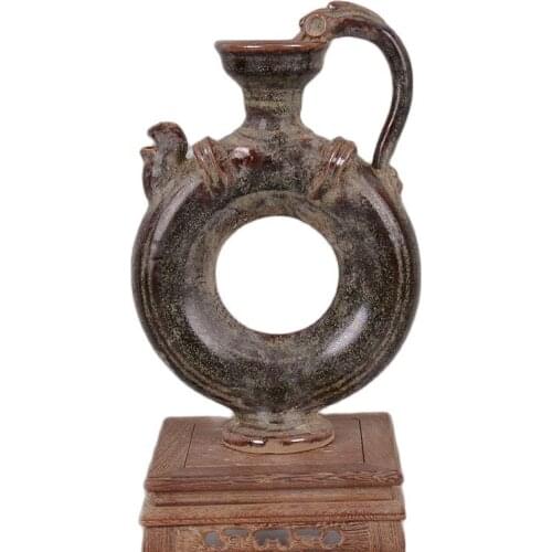 Song Yue Kiln tea ink glazed dragon handle chicken head round center pot