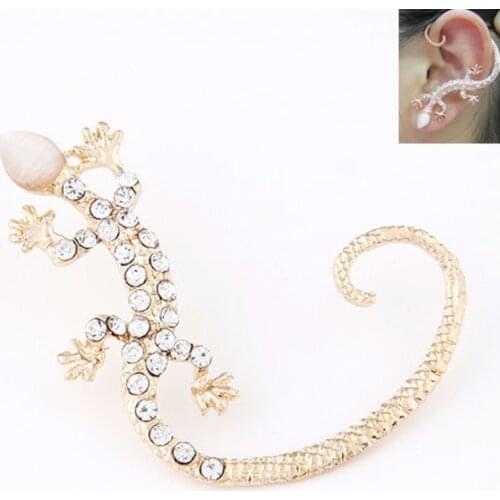 Punk metal lizard stud earrings for women long tail rhinestone Fashion gold cuff earrings exaggerate jewelry accessories 2021