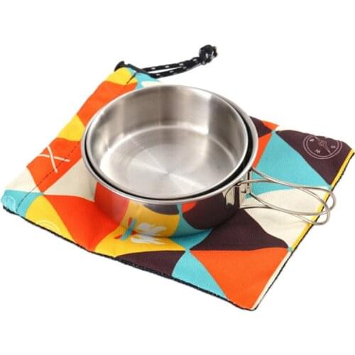2Pcs Ultralight Stainless Steel Bowl With Folding Handle For Outdoor Camping