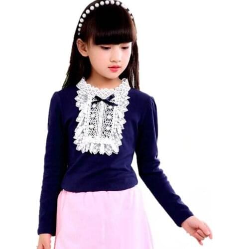 3-13 Y 2018 Teenage Spring Fall Winter School Girls Shirts Kids Child Long Sleeve Lace Girl Tops And Blouse Baby Clothes JW3033A