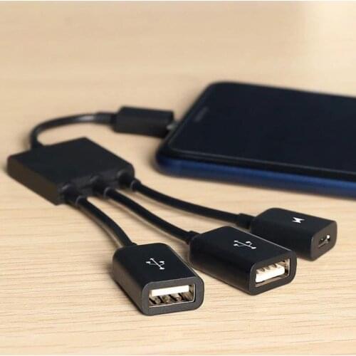 3 In1 USB Female To Dual Micro OTG USB Ports Micro Cable Hub Splitter Adapters Cable For Android Tablet Mobile Phone Accessories
