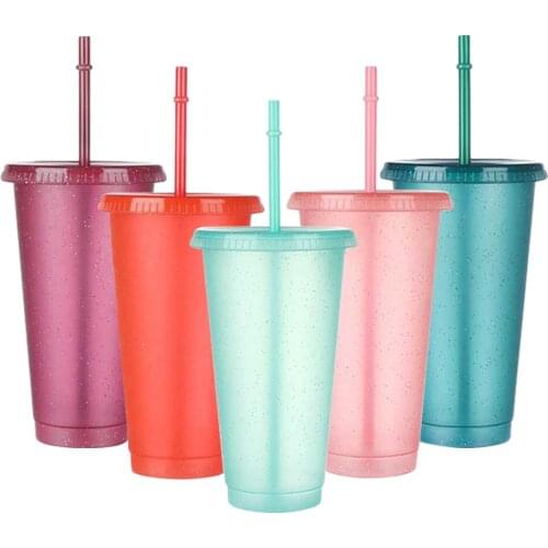 BalleenShiny Summer New Creative Water Cup Sequined Glitter Straw Cup Reusable Personalized Plastic Outdoor Portable Water Cup