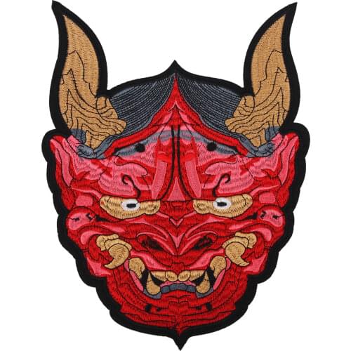 Big Size Red Tauren Cartoon Chinese Nationality Embroidery Eyes Patch Iron On Jacket Cow Head Thermal Stickers On Clothes Iron