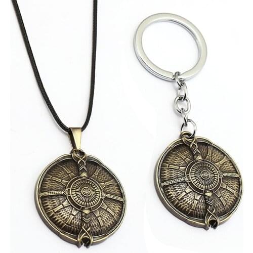 Hot Game God of War 4 Kratos Guardian Shield Alloy Keychain Keyring Key Chains Pendant Necklace Chain Jewelry Accessories
