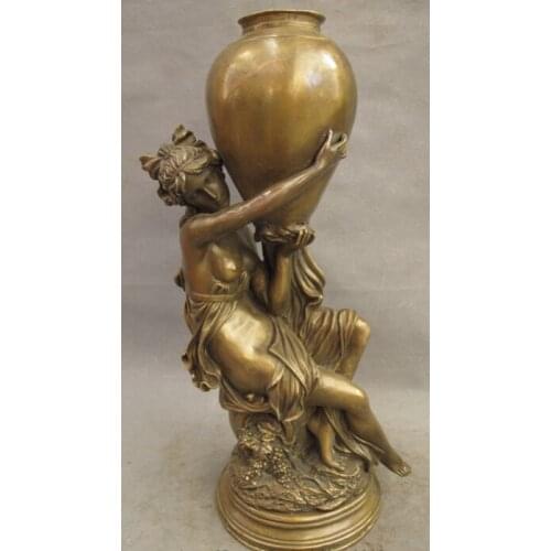 Fast shipping USPS to USA S1609 19" Folk Chinese Bronze Art Decoration Woman Belle Beauty Hold Jar Pot Statue