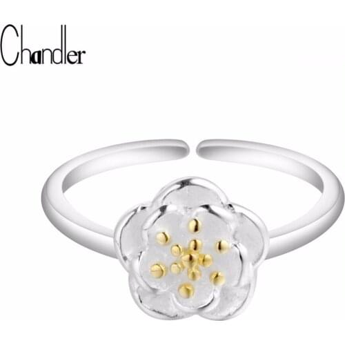 Chandler New Genuine Sakura Blooming Rings For Women Mini Flower Finger Bague Wedding Loving Fashion Jewelry