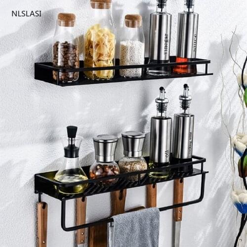 Black Space Aluminum Hang Mounted Home Kitchen Bathroom Shelves Supplies Article Storage Rack Hardware Accessories Punch-free