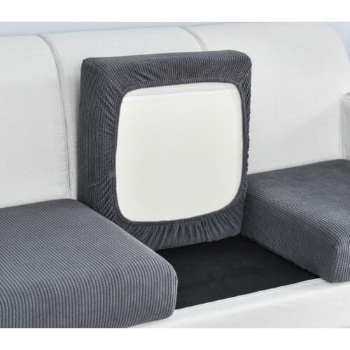 Sofa Seat Cushion Covers Furniture Protector for Pets Kids Solid Color Stretch Polar Fleece Washable Removable Slipcover 1/2/3/4
