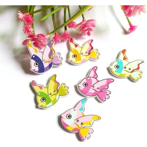 40pcs Buttons Sewing Scrapbooking Wood 2 Holes Mixed fish Decorative Clothing DIY Sewing Accessories Decorative