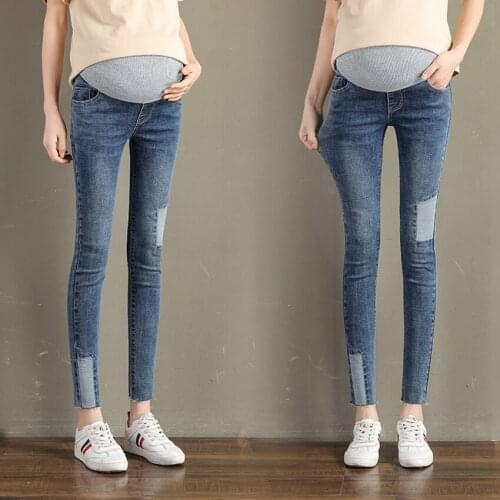 Maternity patch jeans 2020 new womens spring and summer pants skinny feet hit color stitching nine points pants spring