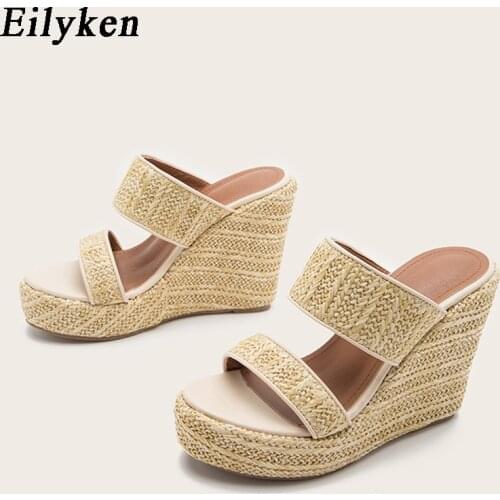 Eilyken Summer Fashion Platform Slippers Sandals Thick Bottom Weave Open Toes Wedges Ladies Office Slide Shoes size 36-43