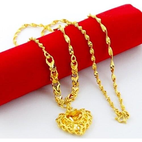 Elegant gold color jewelry Heart of the sea romantic necklaces wedding necklace women pure gold filled pendant necklaces gifts