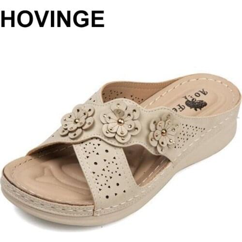 HOVINGE 2021 Women Sandals Bohemia Shoes Retro Flats Ladies Shoes Gladiator Bohemia Sandals Female Wedge Platforms
