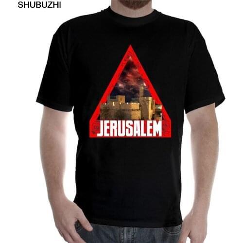 Jerusalem Warning Sign Landscape T-Shirt Israel Jewish Christian David Holy Landmen T Shirt cotton Summer 100% Cotton Tee Shirts
