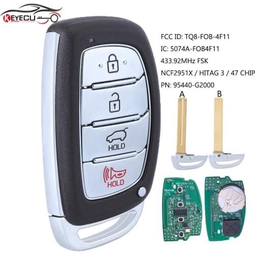 KEYECU OEM Smart Keyless Proximity Remote Key FOB 4-Button for Hyundai Ioniq 2017 2018 2019 PN: 95440-G2000 /FCCID: TQ8-FOB-4F11