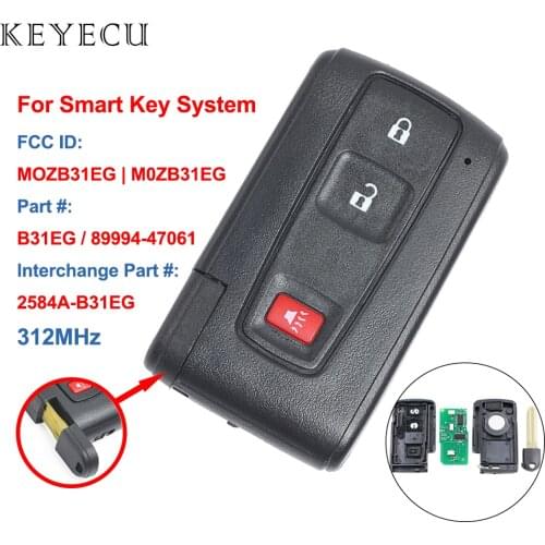 Keyecu Smart Remote Car Key 3 Buttons 312MHZ for Toyota Prius 2004 2005 2006 2007 2008 2009 - MOZB21EG / M0ZB21EG, 89070-47180