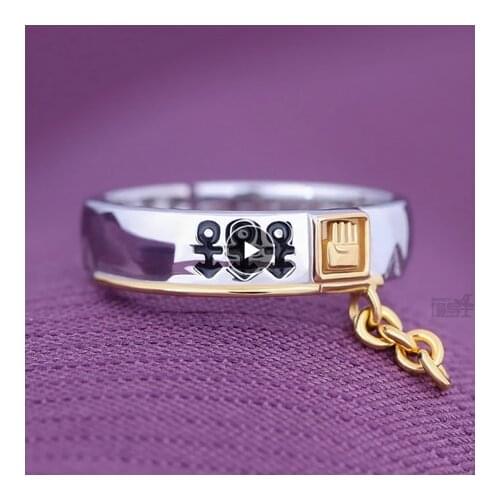 Anime JoJos Bizarre Adventure Kujo Jotaro 925 Sterling Silver Ring Jewelry Fashion Adjustable Finger Rings Cosplay Xmas Gift