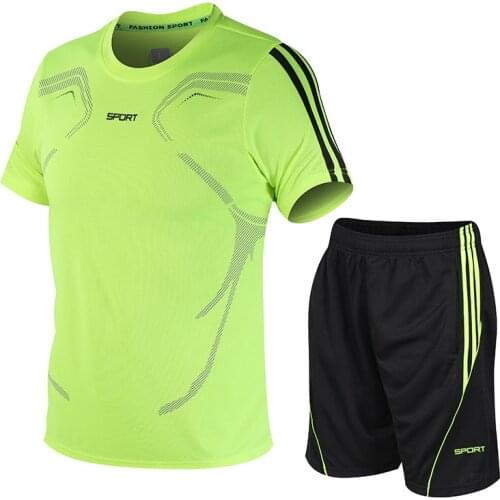 Casual Tracksuit Men 2Pieces Set Sportsuits Summer Mens Sets Quick Dry Striped Fitness T-shirt+Short Pants Suit Sportswear Male