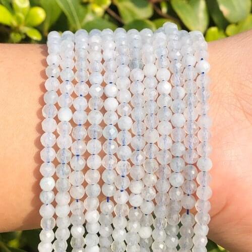 2 3 4mm Natural Faceted Round Aquamarines Loose Spacer Beads For Jewelry Making Findings Necklace Bracelet Accessories Supplies