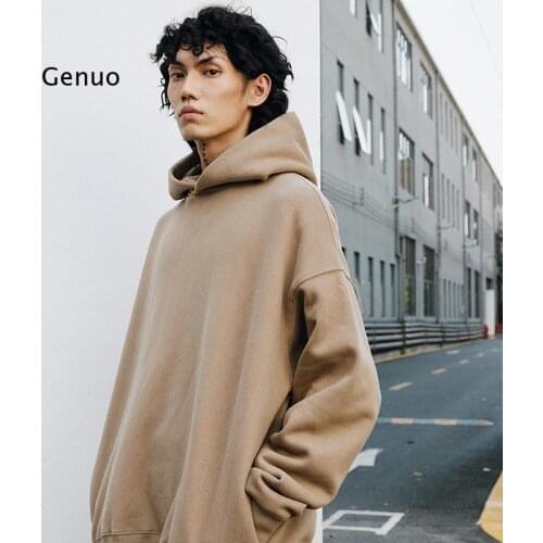 Coat Autumn and Winter Color Hip-Hop Tide Brand Plus Velvet Large Size Drop Shoulder Casual Hooded Sweater Men and Women Jackets