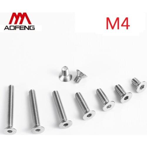 304 Stainless Steel M4 Hexagon Socket Countersunk Flat Cap Head Screw M4 x 10 12 14 16 18 20 22 25 35 40 50 55mm